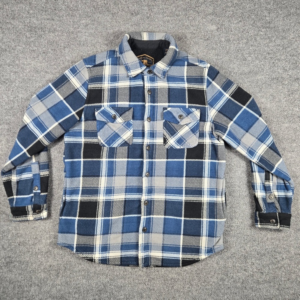 Freedom Foundry Mens Medium Blue Plaid Sherpa Lined Fleece Flannel Shirt Jacket